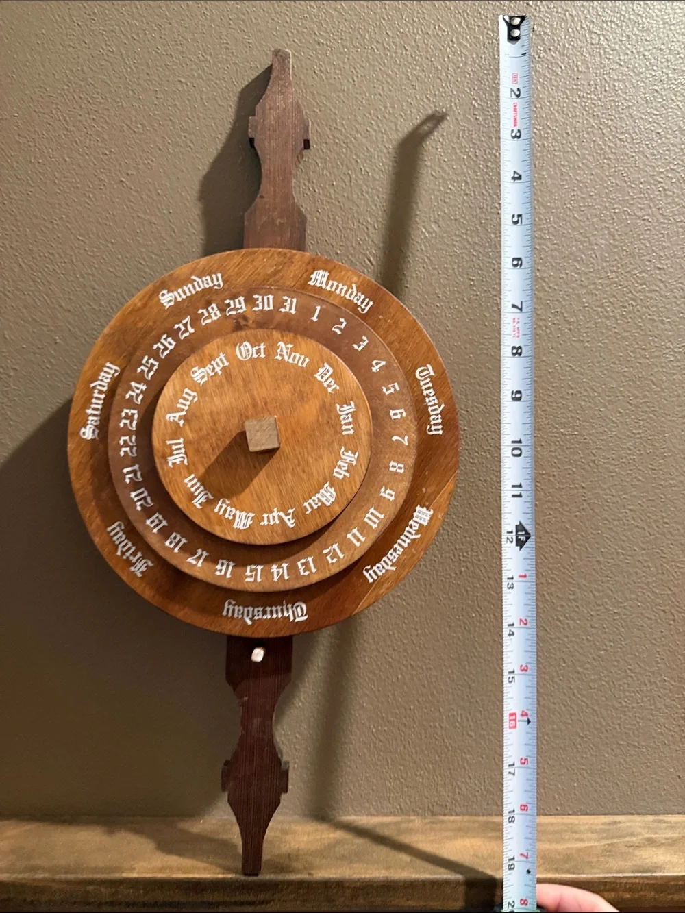 Vintage Swiss Crafts Wood Perpetual Calendar Wheel Rotating Wall Decor Folk